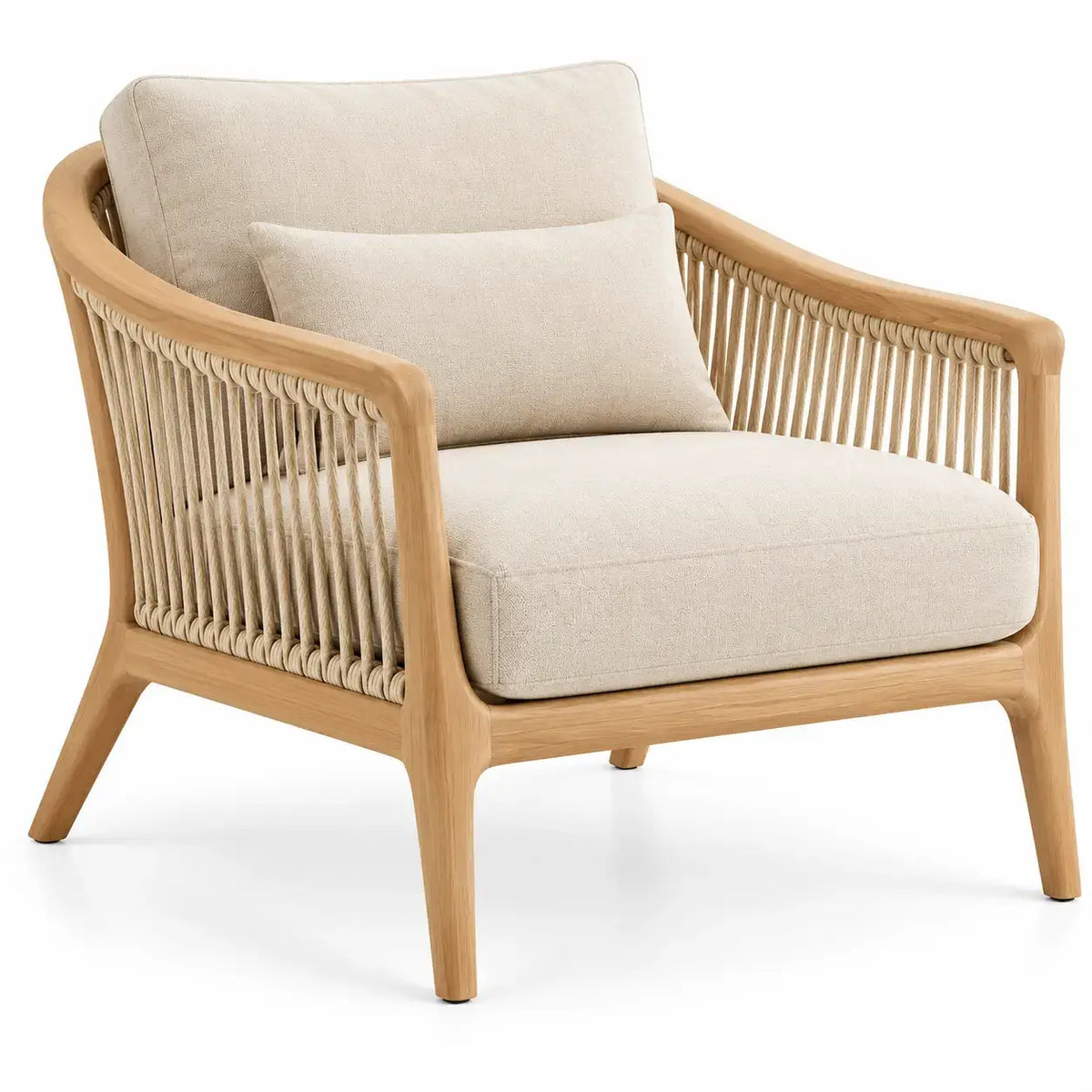 Poltrona, schienale a listelli curvi e cuscino imbottito, marrone/beige