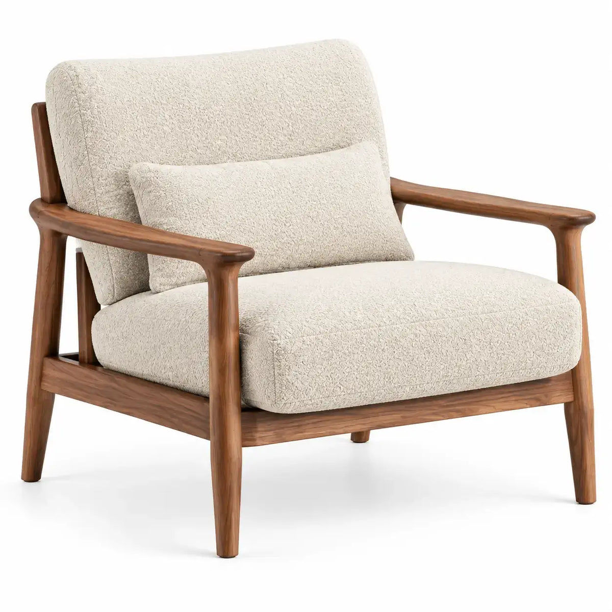 Poltrona, braccioli lineari e cuscini imbottiti, marrone/beige