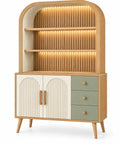 Libreria, profilo arcuato, ante e cassetti inferiori, marrone/beige/verde