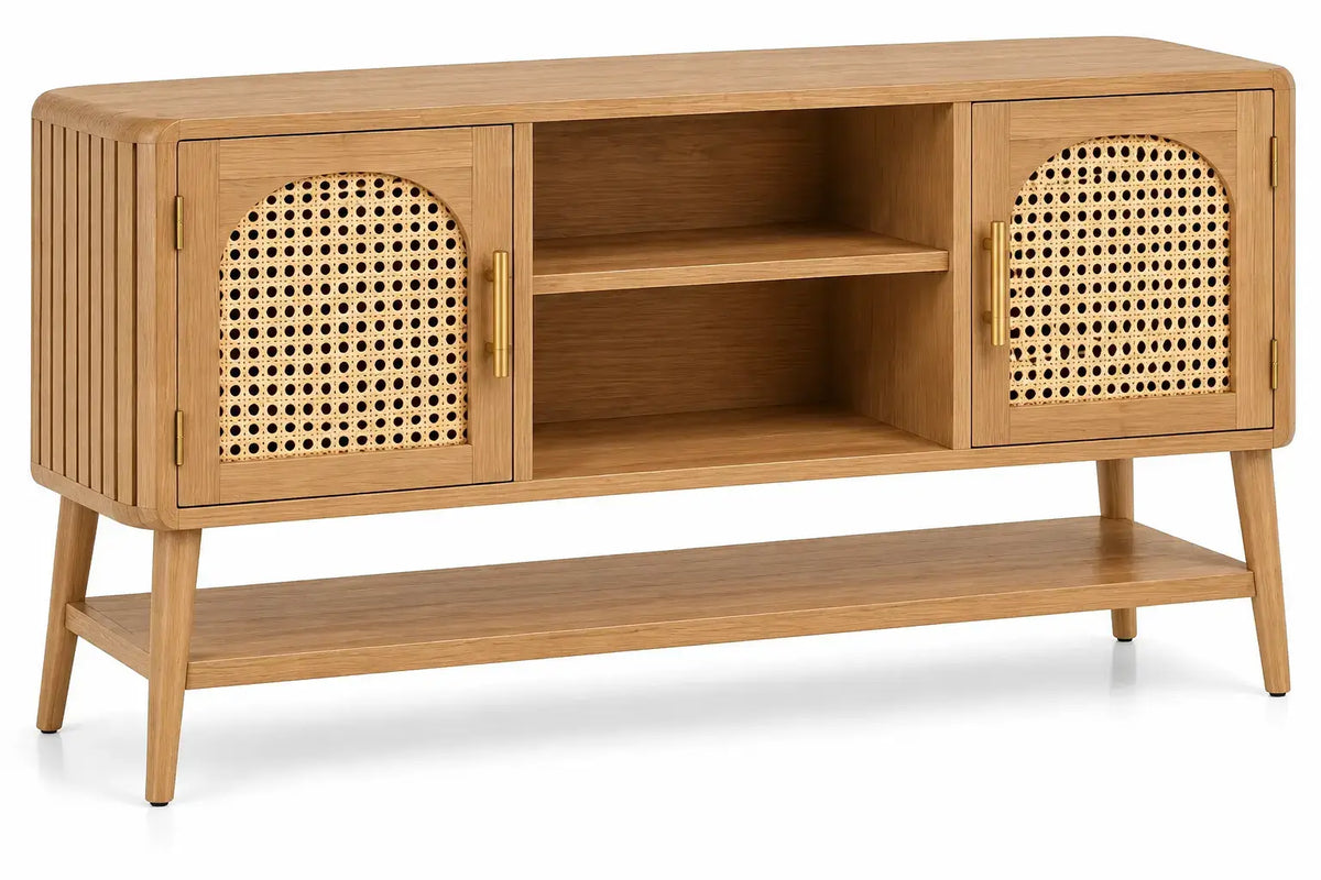 Credenza, ante intrecciate, vani centrali e ripiano inferiore, marrone